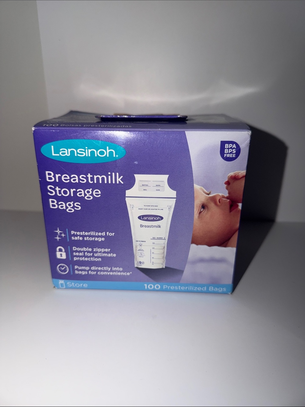 Lansinoh Purple and White Breastmilk Storage Bags (100 Count)